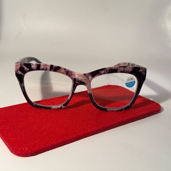 1565 Mona Reading Glasses 1.75 Black GrTortoise Readers Rounded Square Frame NWT - Picture 2 of 9